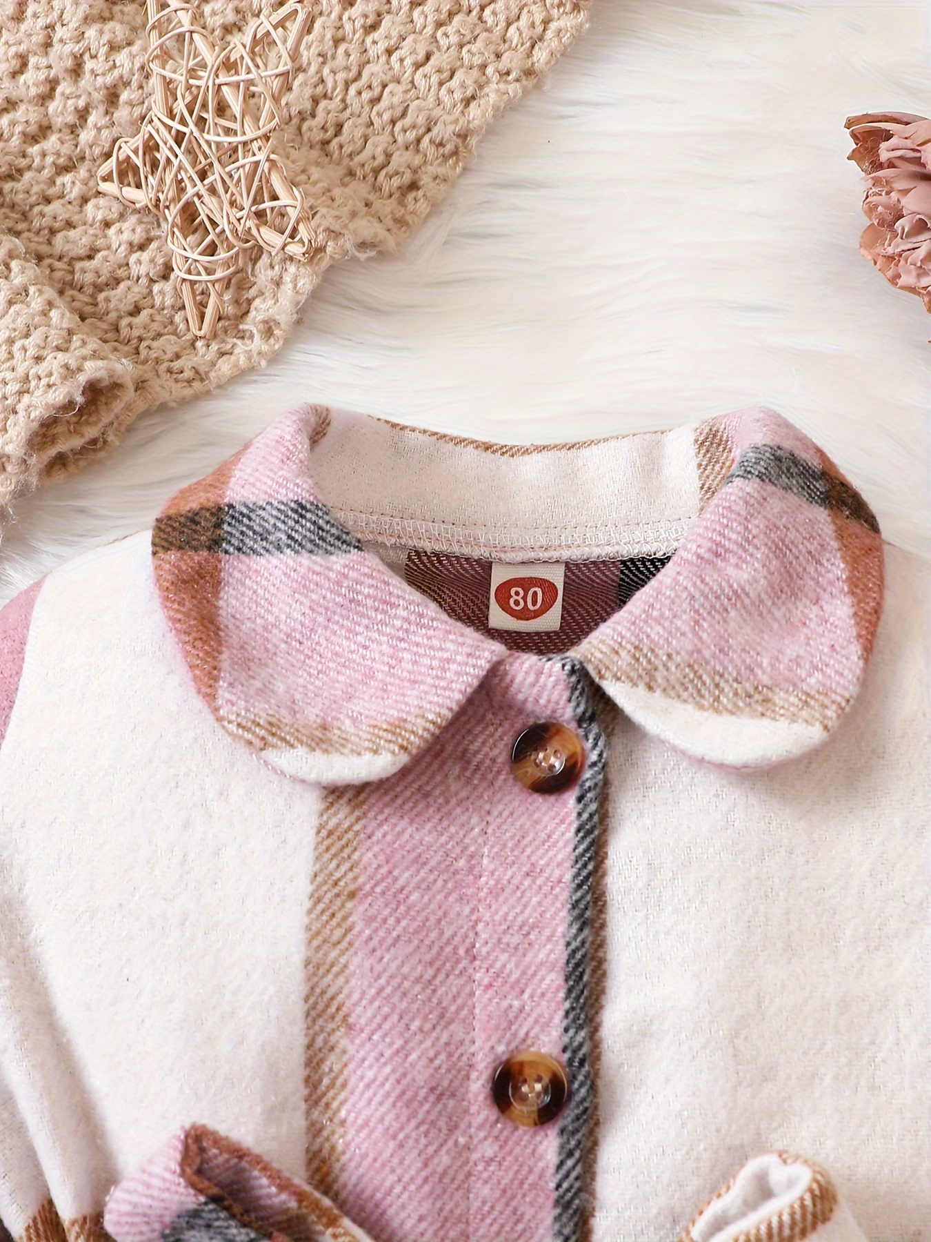 Baby Girls Fashion Plaid Fleece Thickened Bow Coat Spring - Temu
