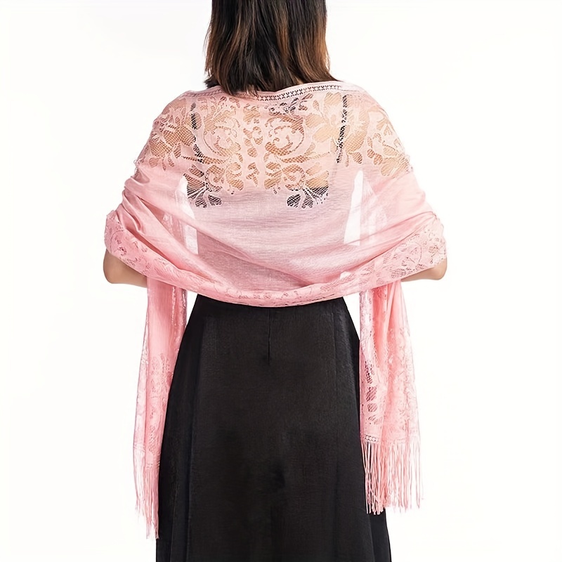 Floral Lace Hollow Scarf Shawl Elegant Embroidery Tassel - Temu