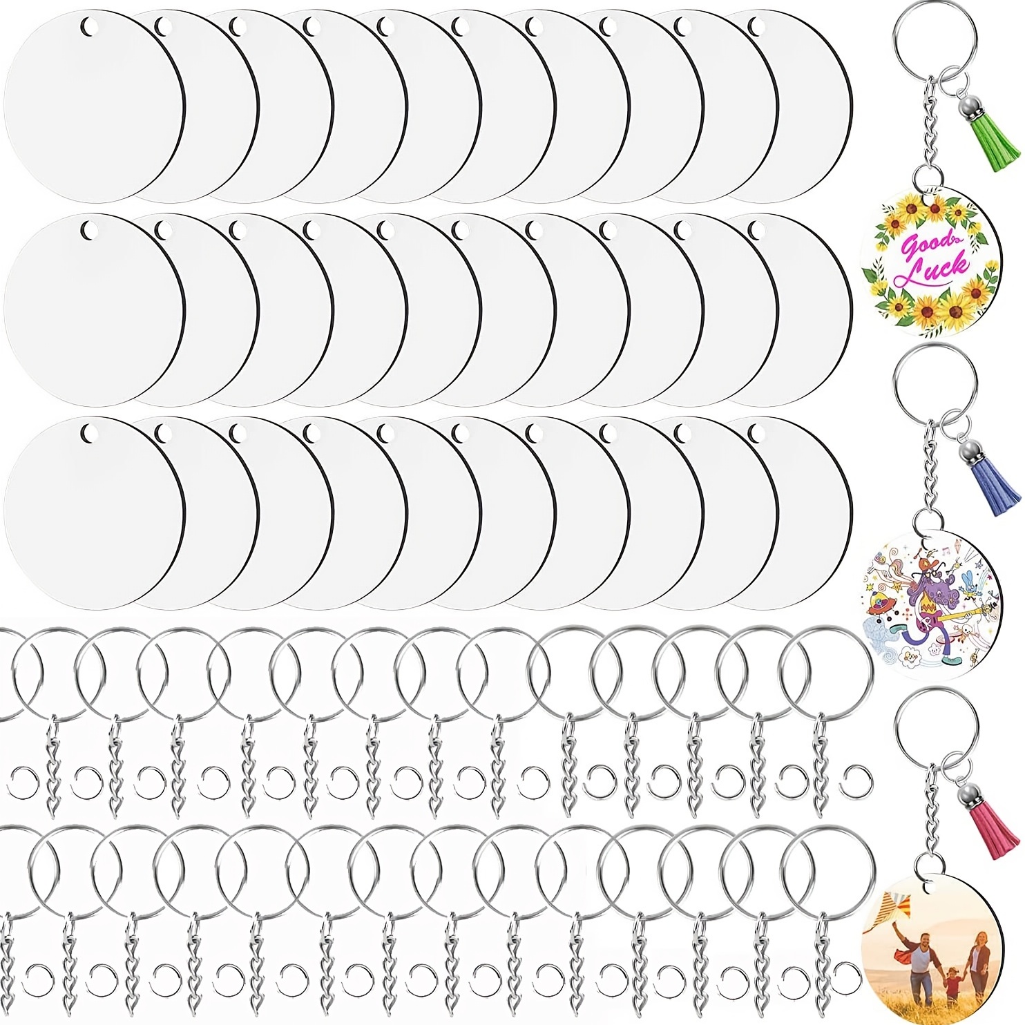 Audab 120pcs Acrylic Keychain Blanks for Vinyl Kit Including 30pcs Clear  Acrylic Blanks, 30pcs Keychain Tassels, 30pcs Key Rings and 30pcs Jump  Rings