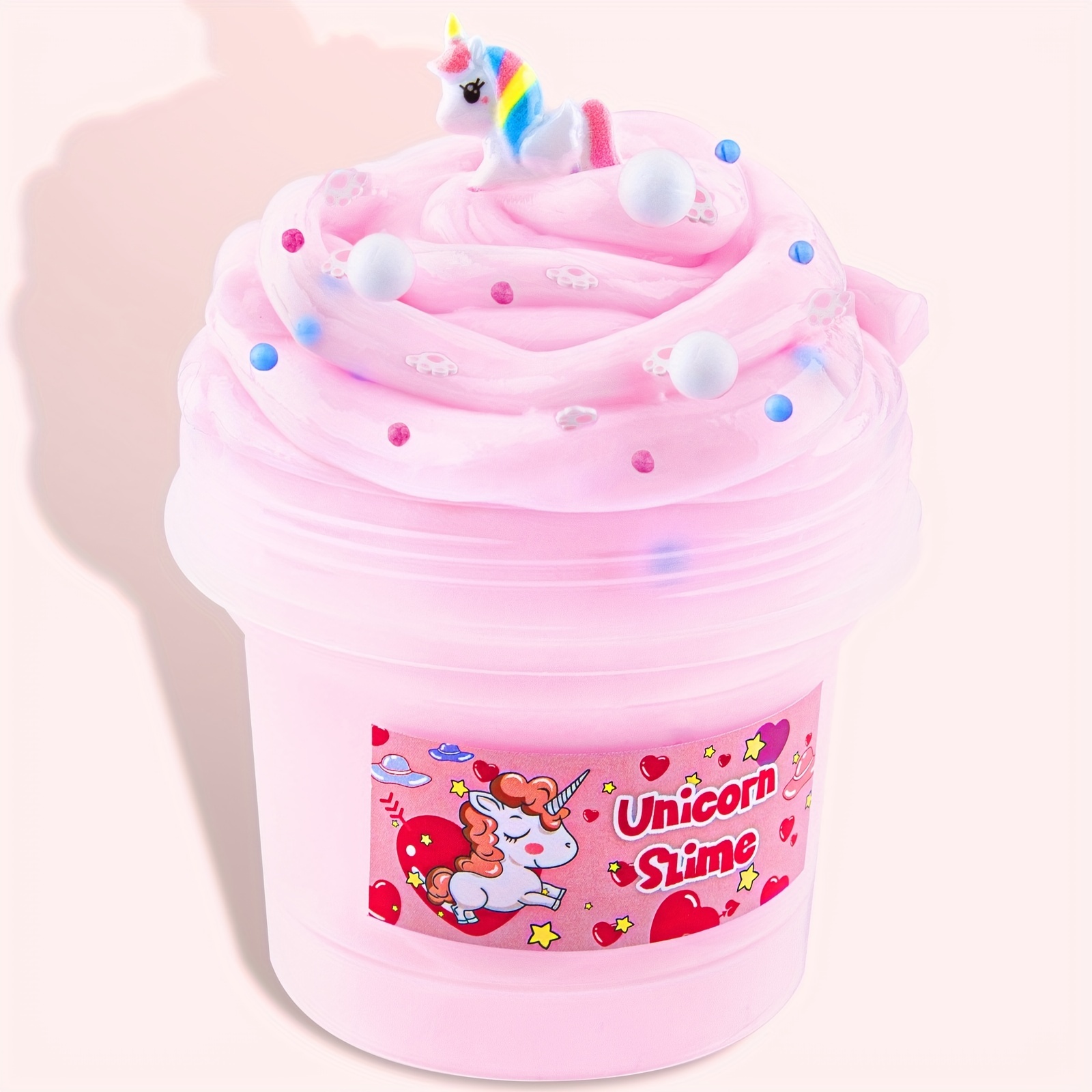 Crystal Slime, Pink Unicorns Jelly Cube Glimmer Crunchy Slime，Floam Slime,  Vanilla And Blueberry Scent Slime, Thick And Glossy, Non-Sticky, Cute Pink