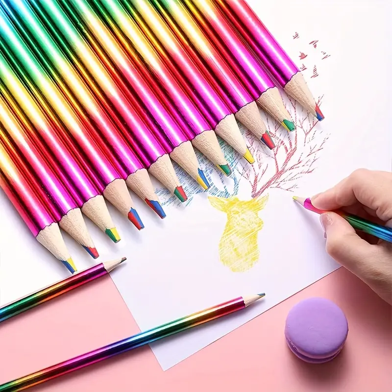 12pcs Four-color One-core Rainbow Pens - Each One Is The Same 4 Colors, One  Pen Can Draw 4 Colors,DIY Graffiti Creative Colored Wooden Pencils, Easy T