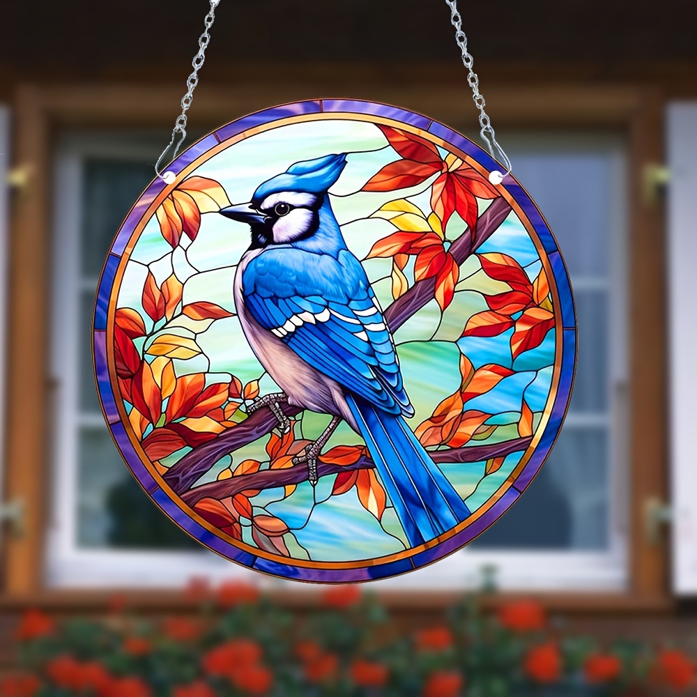 Blue Jay Stained Glass Window Hangings Christmas Gifts Blue Jay Art Custom  Stained Glass Bird Suncatcher Blue Jay Feather 