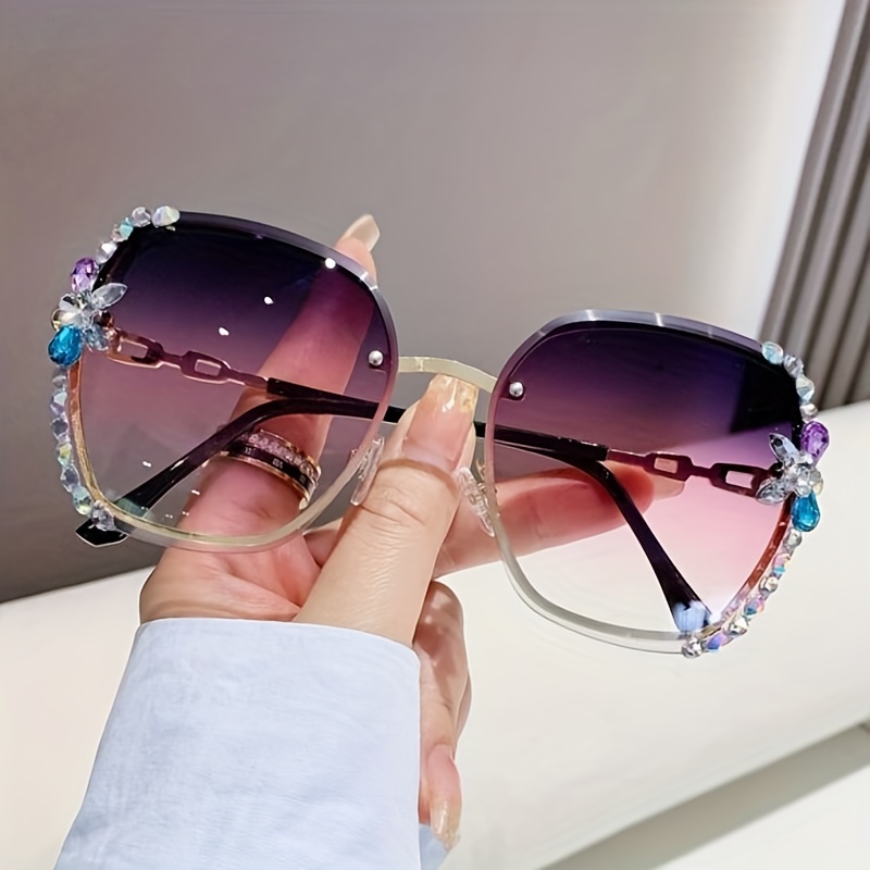 Oversized Rhinestone Decor Fashion Sunglasses Casual Gradient