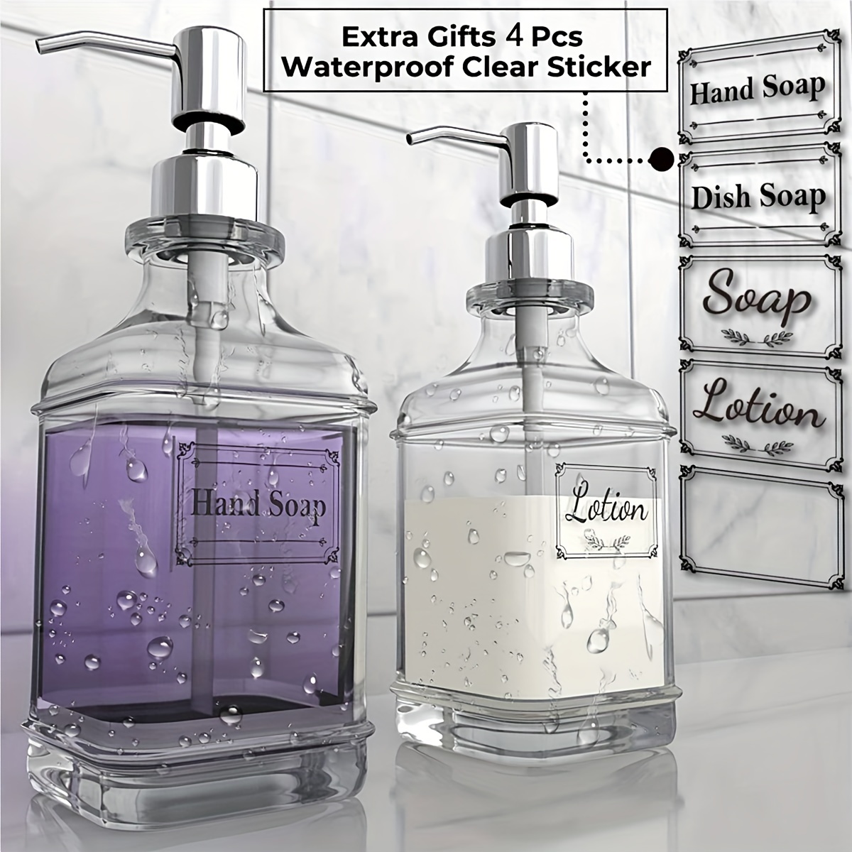  Arswin Dispensador de jabón, tarro de botella de vidrio  colorido de 11 onzas con bombas de plástico para líquido de manos  recargable, aceites esenciales, lociones, jabones líquidos, ideal para baño  y