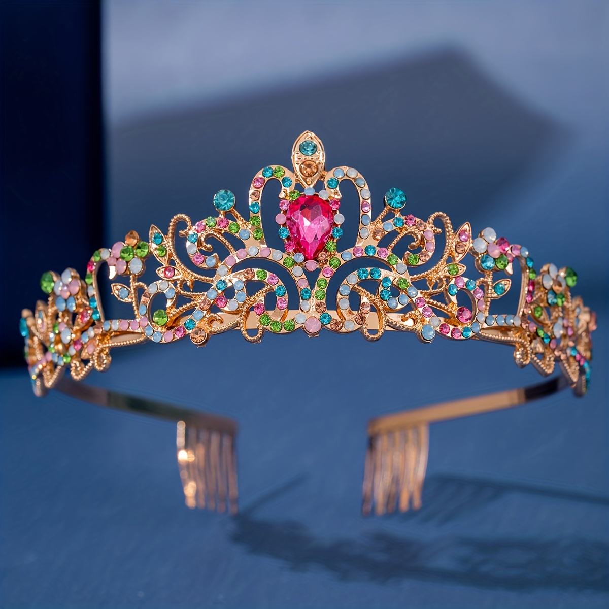 Rainbow Rhinestone Crown Hair Comb