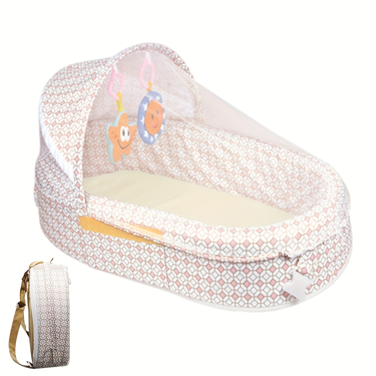 compatibles Lit pliable pour bébé couffin Portable en coton filet de  Protection solaire panier de couchage respirant pour bébé avec jouets