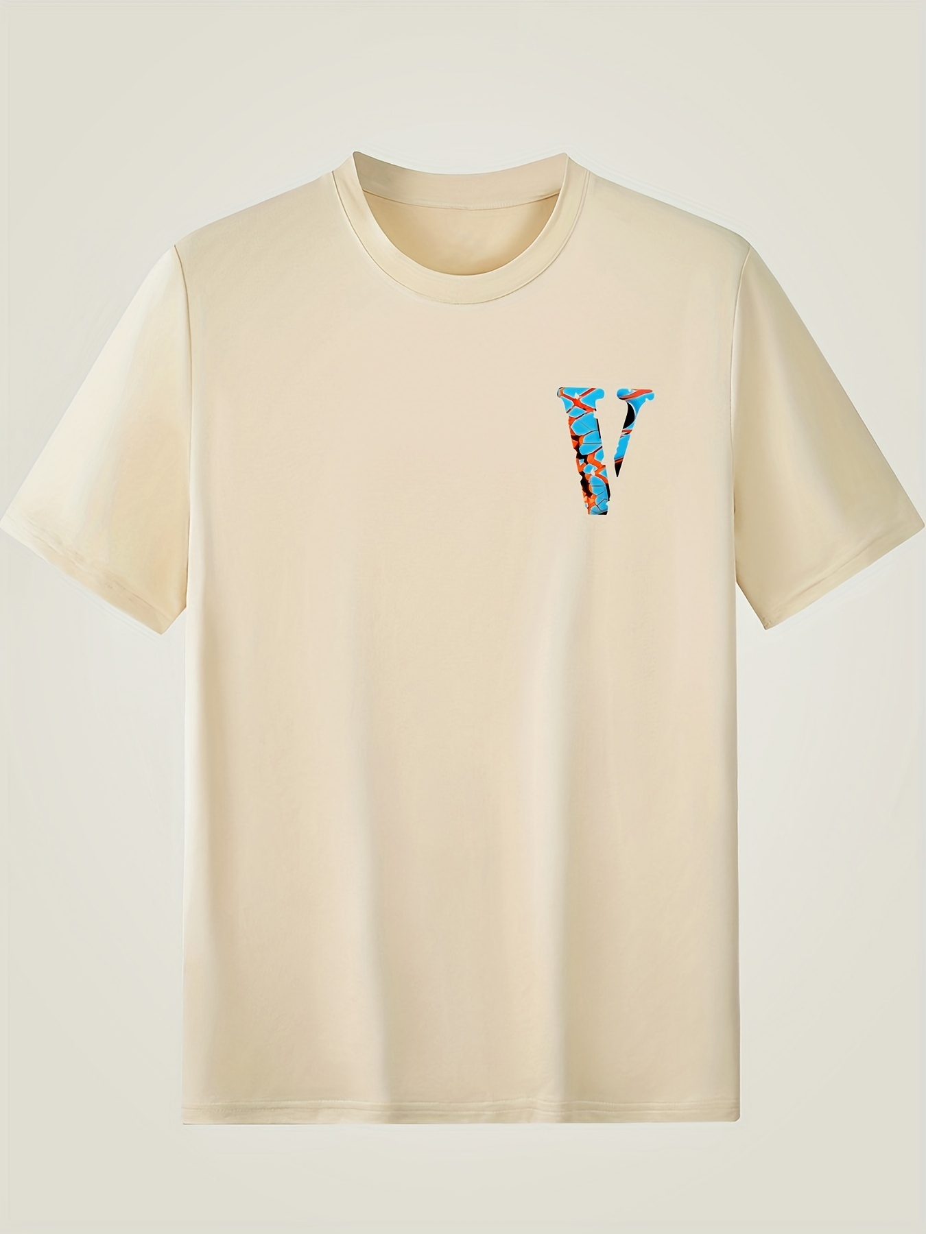 Men's Big Letter V Print Graphic Design Crew Neck T-shirt - Casual