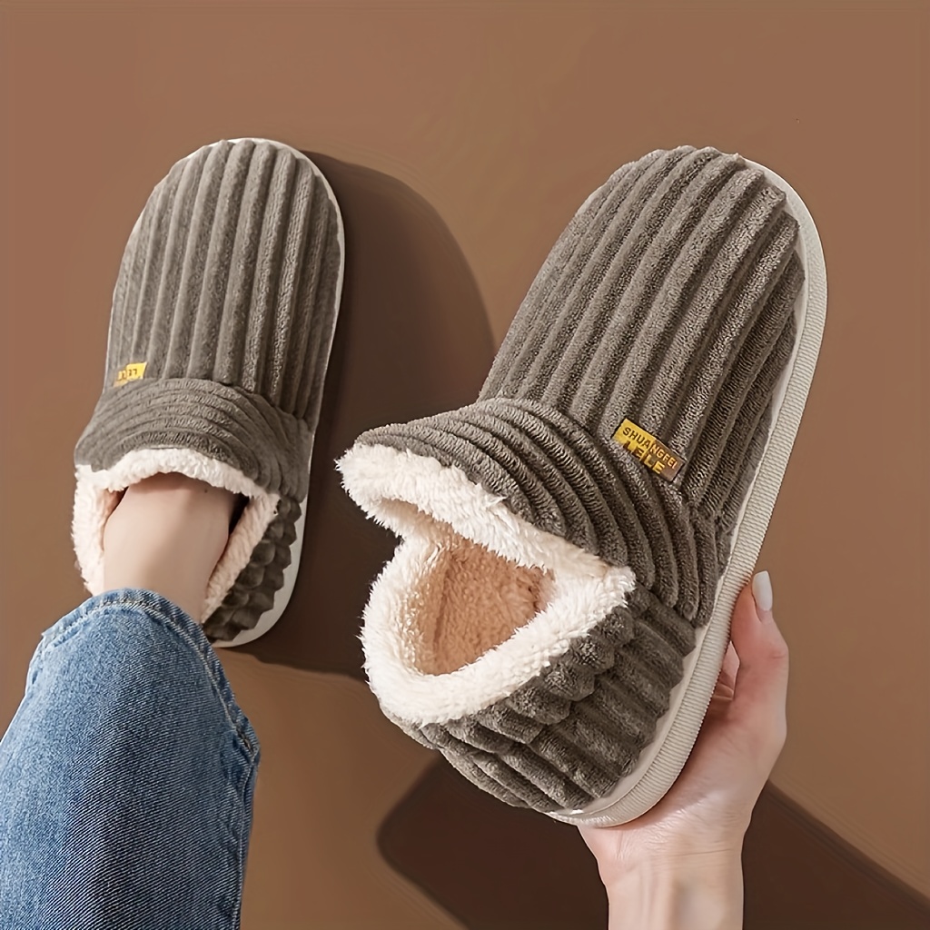 Women' Cozy Plush Lined Winter Slippers - Warm Non-slip Indoor/outdoor House Shoes With Soft Faux Fur/ & Eva Sole, Gray Ribbed Cuff - - Footwear Suitable For, Floors, And , Women Shoes