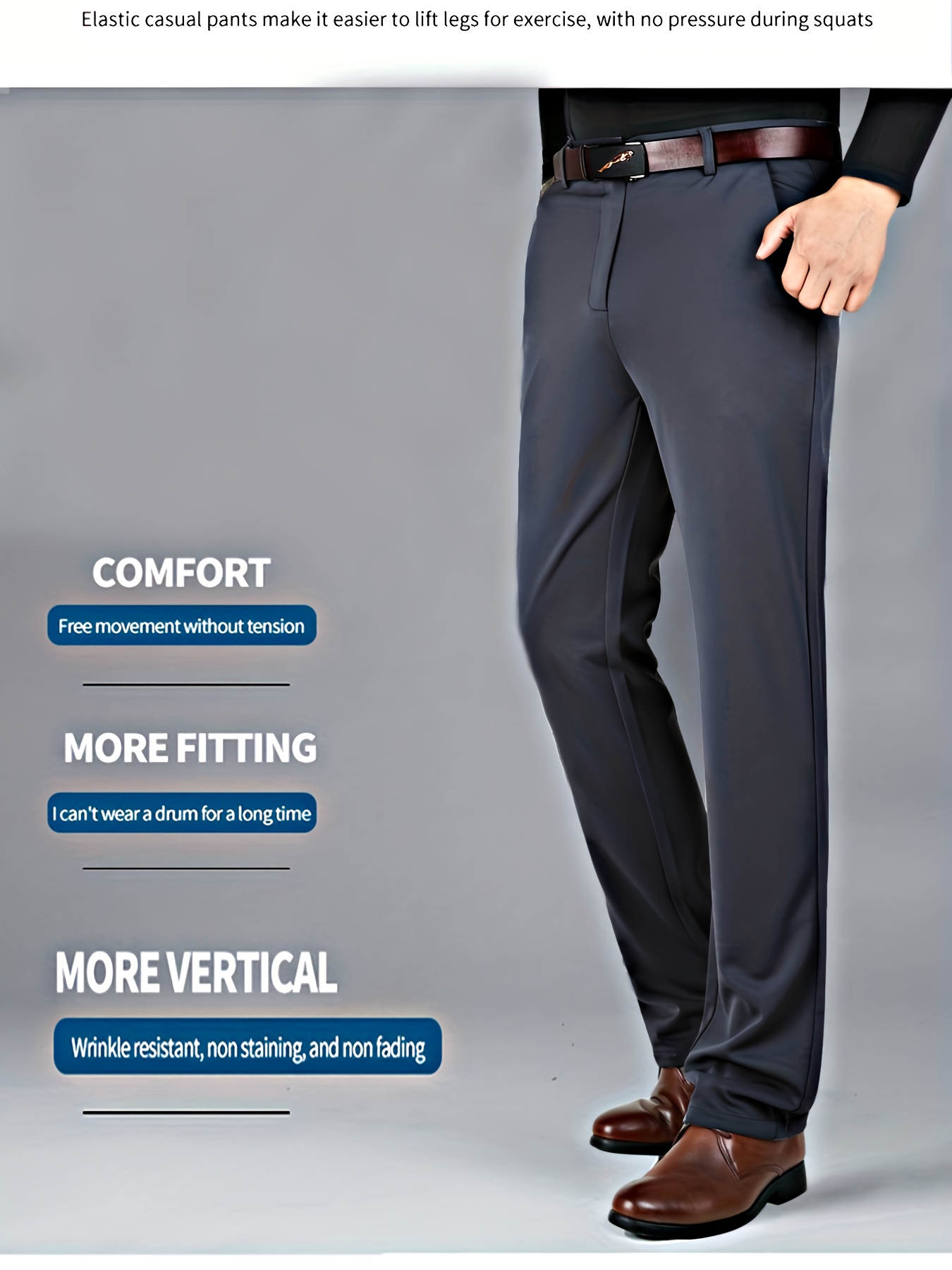 2023 New Style Adjustable Waist Ninth Pants Slim Light Business Folding  Casual Casual Pants
