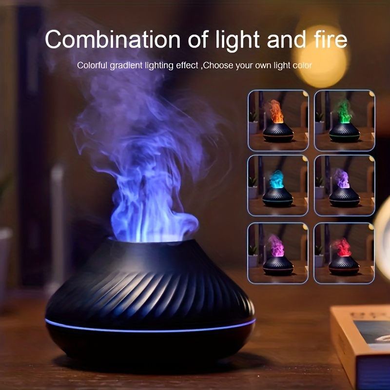 1pc 2023new kinscoter volcanic aroma diffuser essential oil lamp 130ml usb portable air humidifier with color flame night light usb free filter essential oil diffuser air freshener for bedroom travel aesthetic room decor art supplies details 1