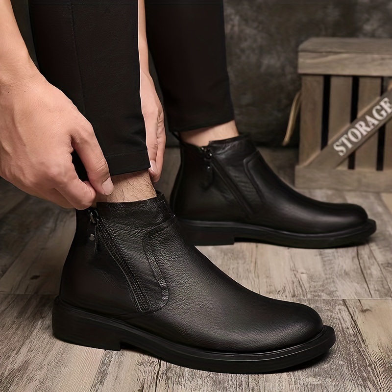 Mens Pu Leather Ankle Boots Round Toe Dress Shoes - Temu