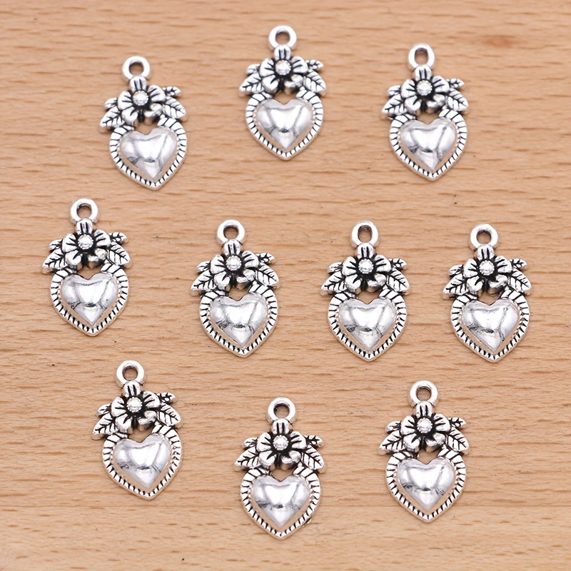 Antique Silver Plated Flower Charms Pendants For Jewelry - Temu