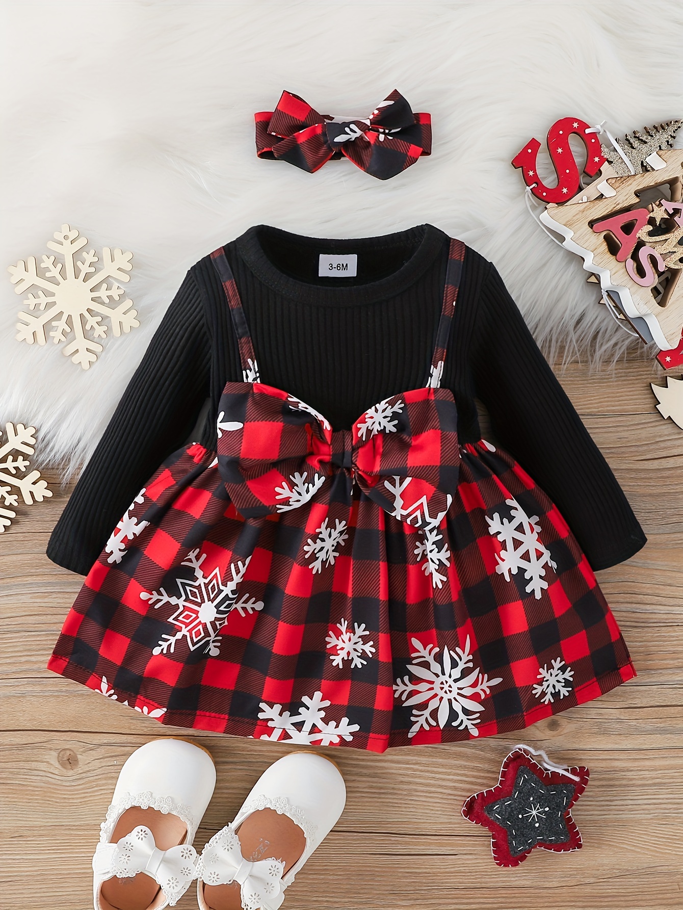Ensemble Noël bébé : robe, bandeau et collants - rouge, Bébé