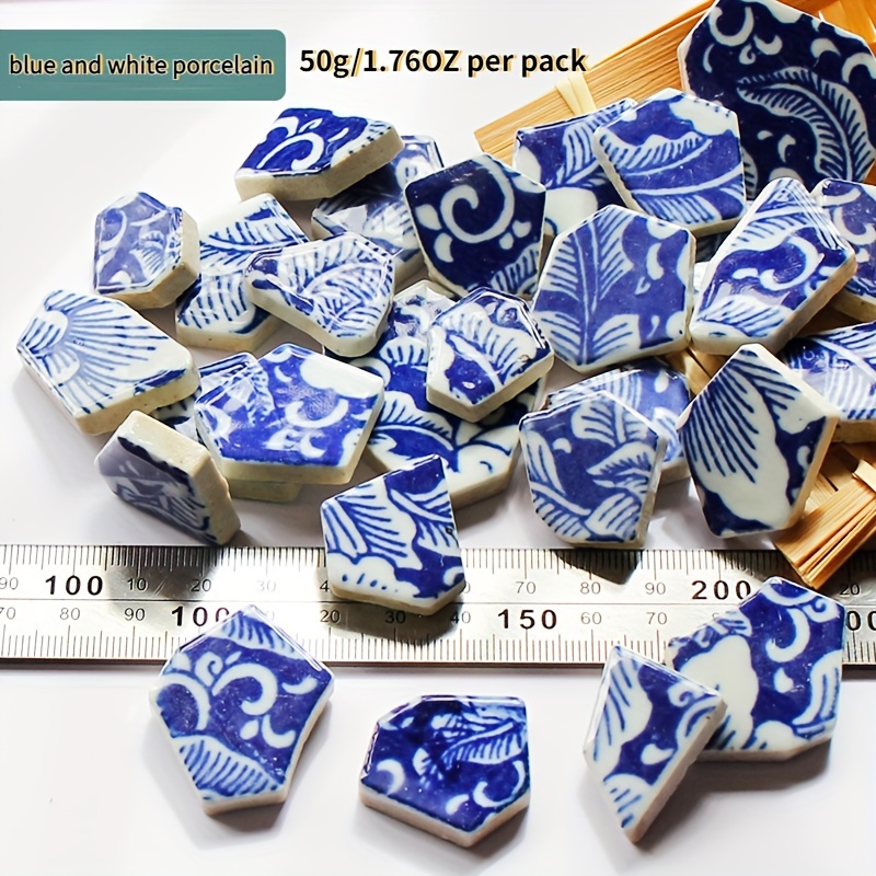 Blue and White Porcelain Raindrop Shapes Mosaic Tiles for Crafts