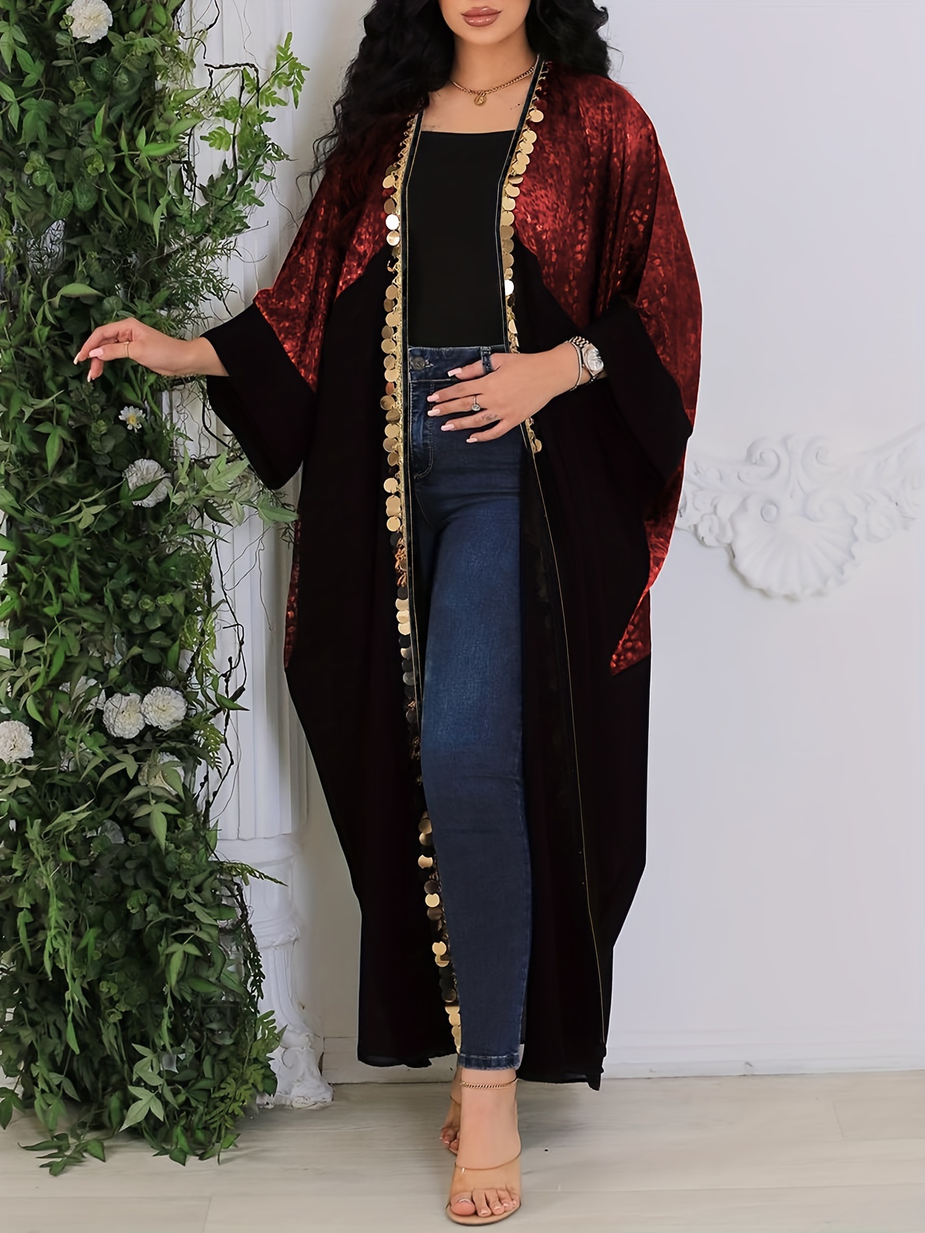 ramadan color block open front kaftan casual short sleeve outwear womens clothing