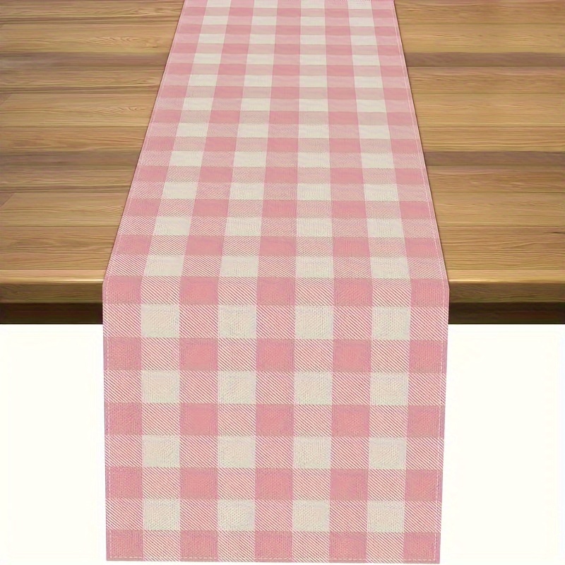 

1pc, Polyester Table Runner, Pink And White Buffalo Check Plaid Table Runner, Gingham For Pink Farm Birthday Party Decoration, Home Kitchen Dining Room Decor