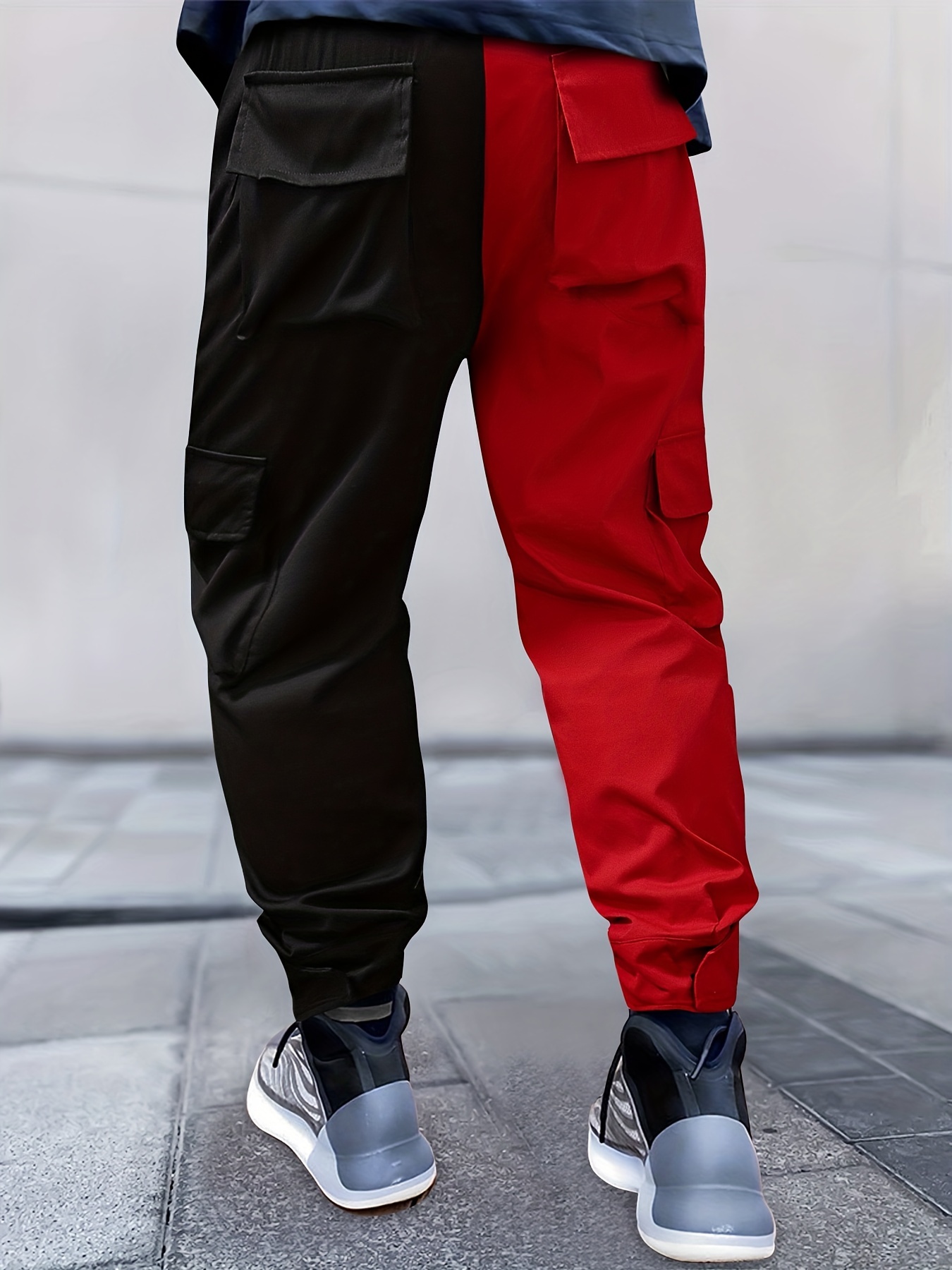 Contrast Color Design Flap Pocket Men's Drawstring Cargo Pants, Reflective  Strip Loose Casual Outdoor Hip Pop Pants, Men's Work Pants