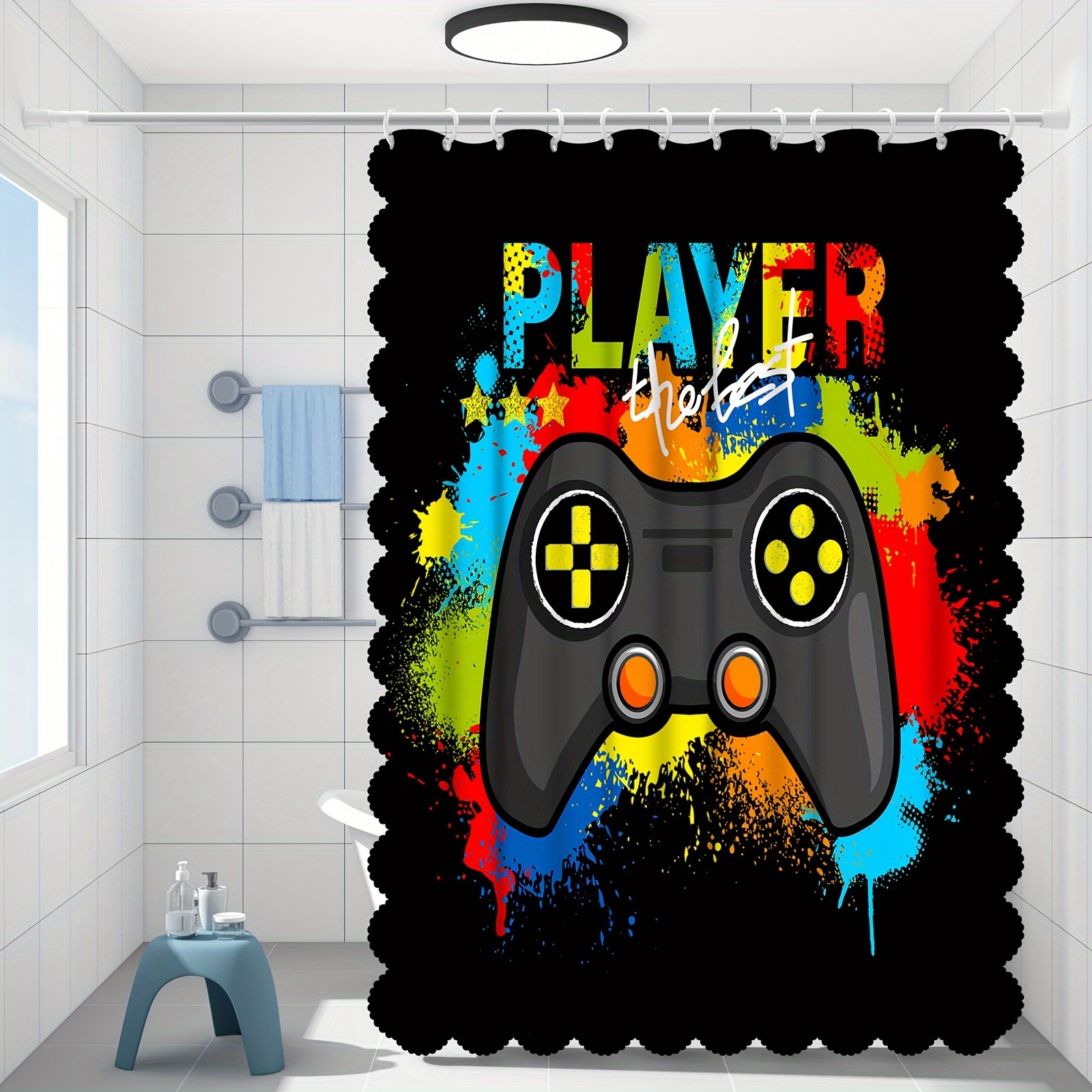 Play Game Shower Curtain Sets with Rugs Bathroom Accessories