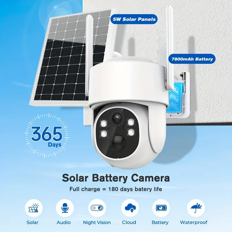 Cámara de seguridad solar inalámbrica para exteriores, cámara inalámbrica  con batería recargable, cámara de vigilancia WiFi para el hogar para uso