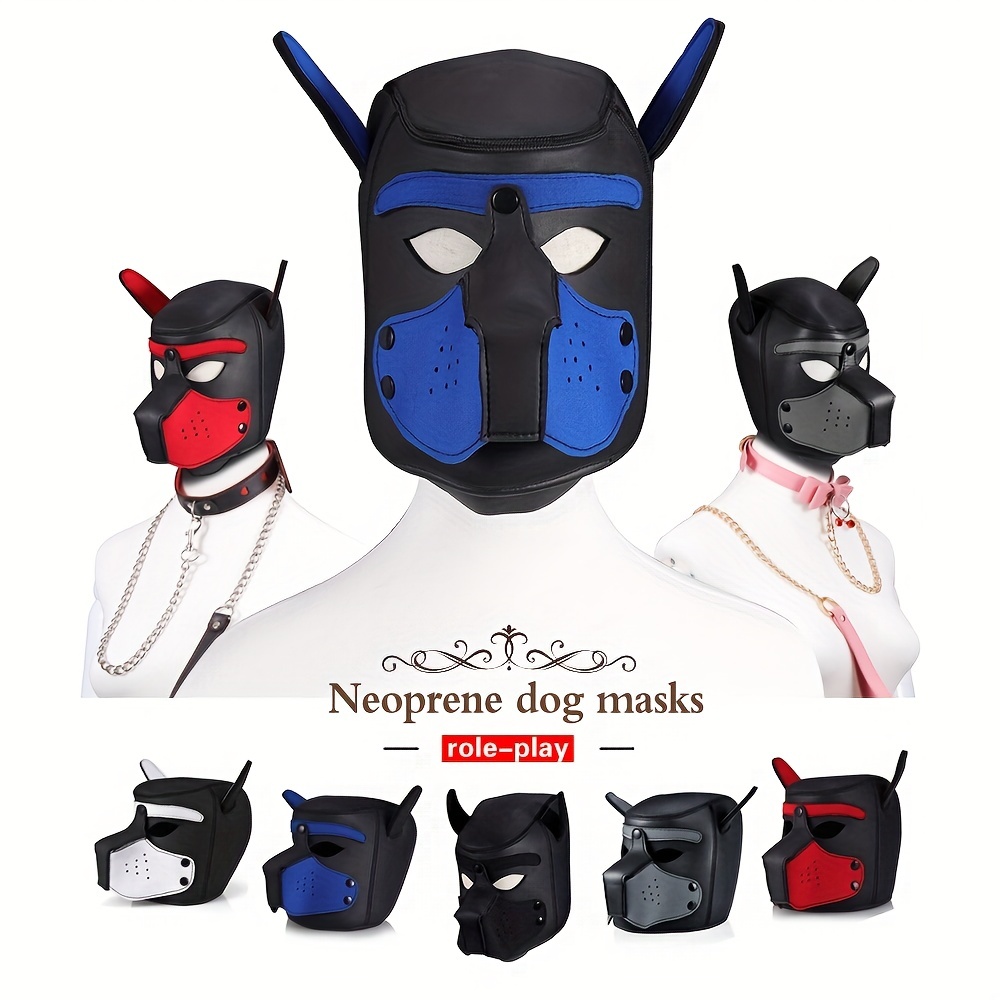 Puppy Hood, Neoprene Silicone Leather Full Head Role Play Bdsm Fetish Bondage Hood For Male Sex Games, Sex Toys