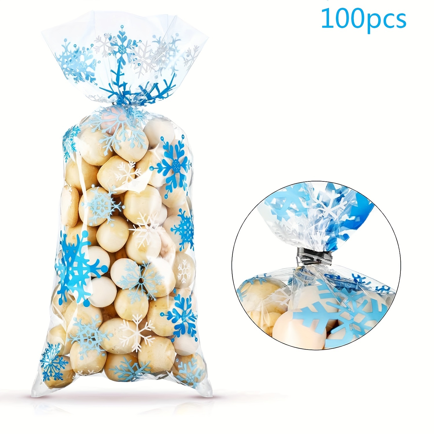 Christmas Cellophane Bags Winter Snowflake Holiday Treat Bags Blue Plastic  Candy Goodie Bags with Twist Ties for Winter Xmas Wonderland Birthday