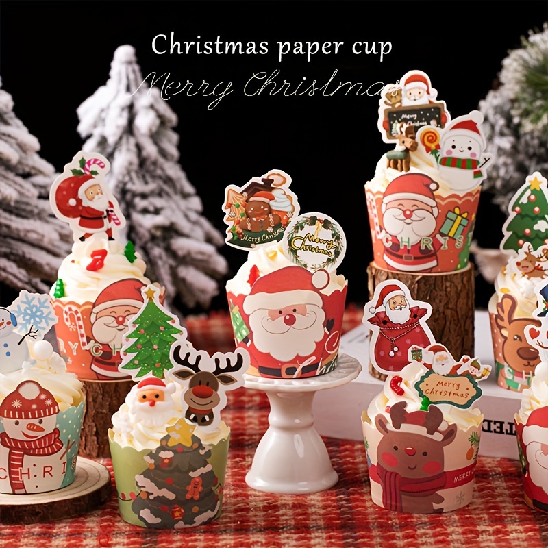 Baking Tool Christmas Snowman Elk Paper Cup, Heat Resistant Muffin Cup,  Dessert Cake Cup Baking Supplies - Temu