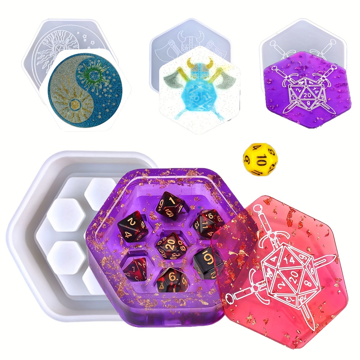LET'S Resin Dice Box Mold for DND Dices, Silicone Box Molds for Polyhedral  Dices Set,resin Dice Case Making, DIY Gift for Dice Lovers 