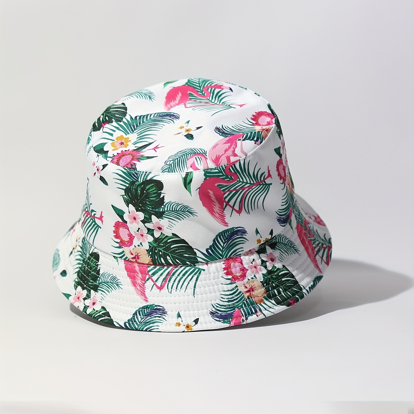 

Flamingo Leaf Print Bucket Hat White Casual Summer Basin Hat Unisex Lightweight Sun Hats For Women & Men