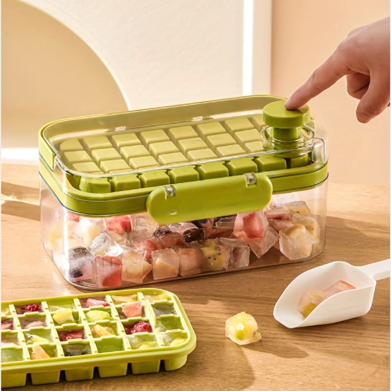 Round Ice Cube Tray With Scoop and Bucket for Freezer, Mini Ice Maker Cube Storage  Bin With Lid, Non-bpa Hard Plastic Ice Tray Mold 