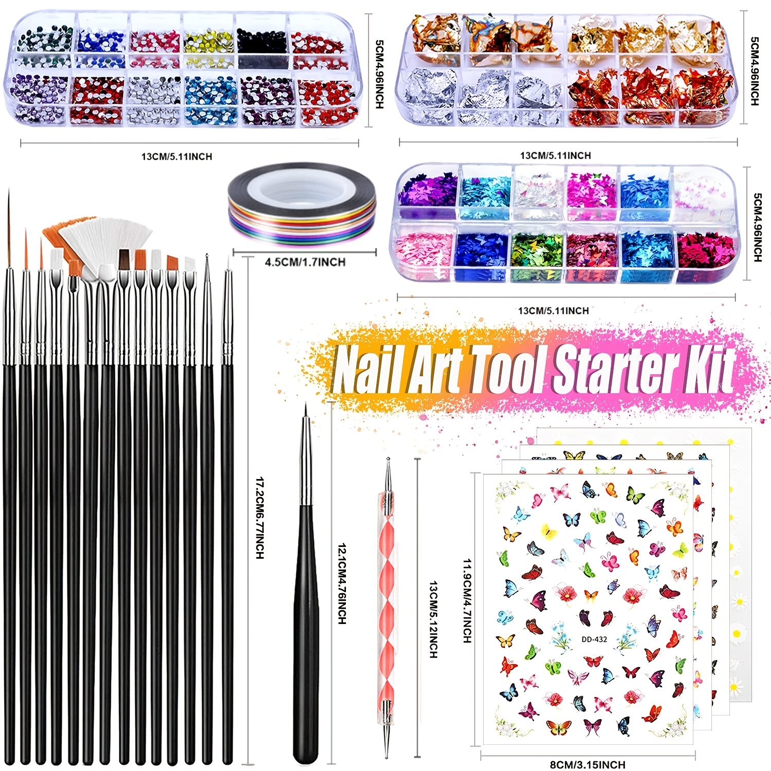 Nail Art Brush, 3D Nail Art Decorations Kit with Nail Pen Designer