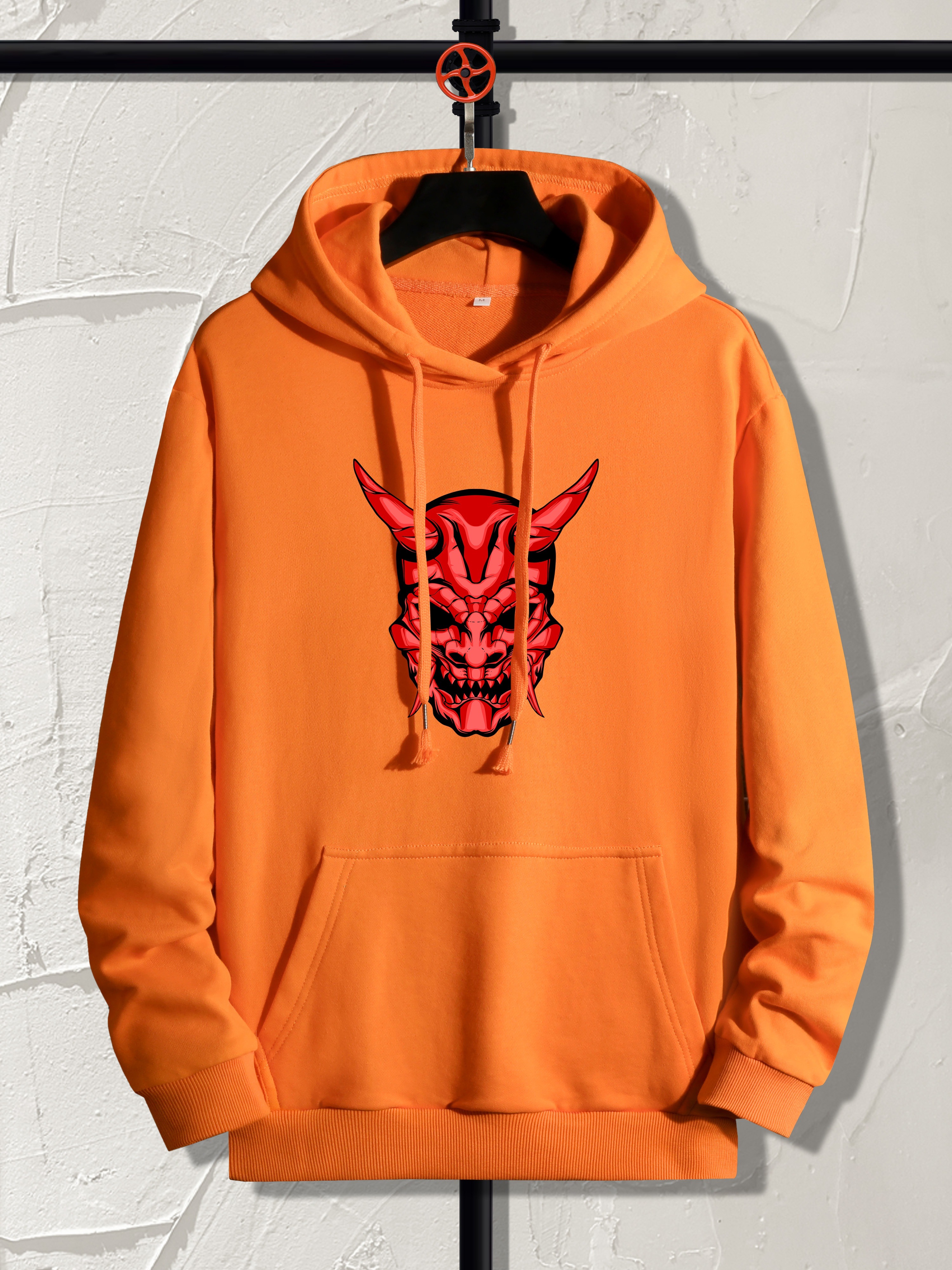 Red-faced Devil Print, Hoodies For Men, Graphic Sweatshirt With