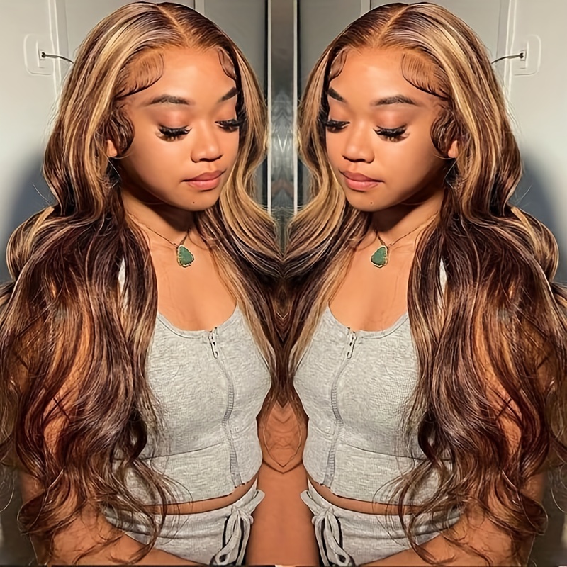 Ombre Highlight Lace Front Wigs Human Hair Body Wave 4x4 Hd Temu