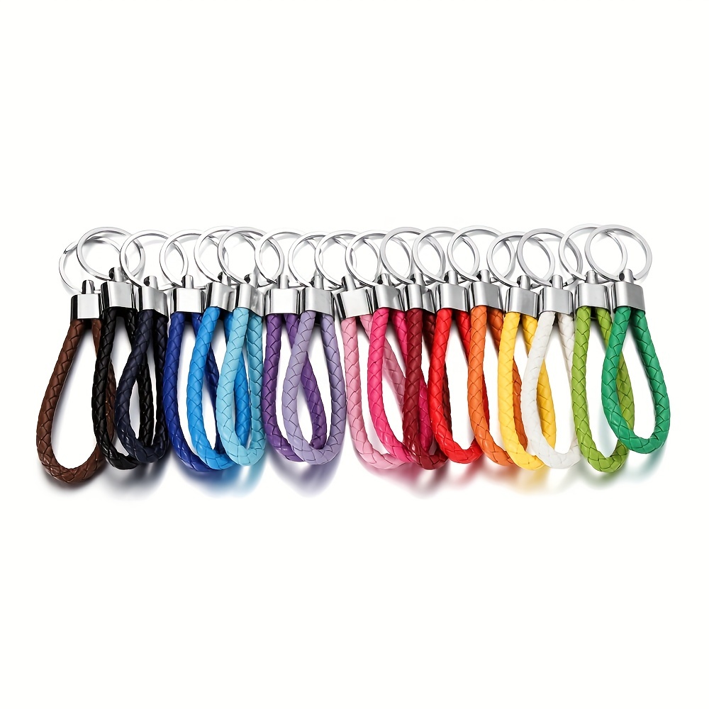 PU Leather Braided Woven Braided Leather Keychain Rope Rings For