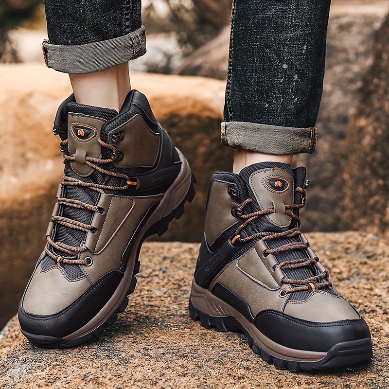 Botas de senderismo duraderas con cordones para hombre, cómodos zapatos de  cuero PU antideslizantes para senderismo, caza, camping y trekking