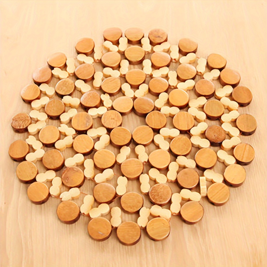 Image of 1pc/2pcs Bamboo Placemats, Heat-resistant Hollow-out Table Mats, Kitchen Tableware, Bowl Mats, 8-shaped Placemats, Bamboo Placemats