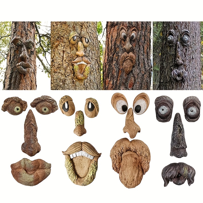 Décoration faciale de visage fantôme d'écorce, décor de visage d'arbre à  câlin de vieil homme, décoration de tronc d'arbre d'art de jardin  fantaisiste, jardin
