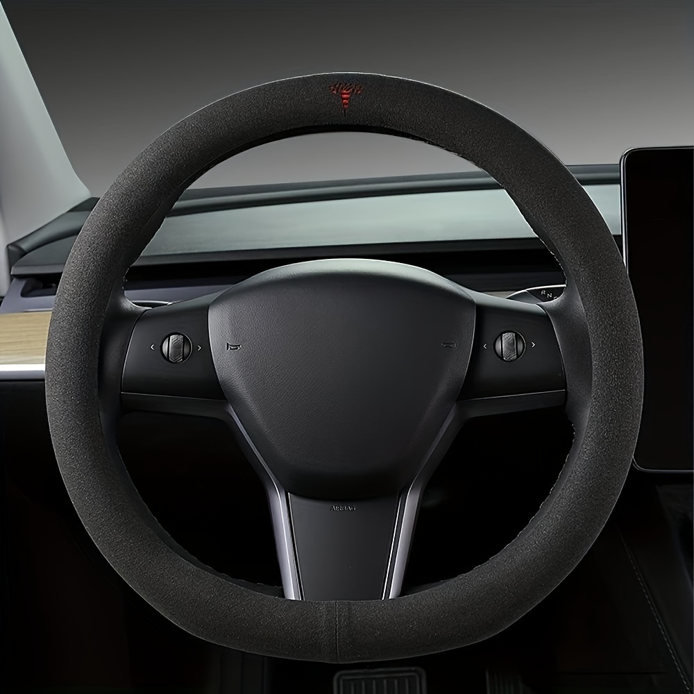 

Custom-fit Suede Steering Wheel Cover With Logo For Tesla Model3/y - Anti-slip Design For Interior Modification