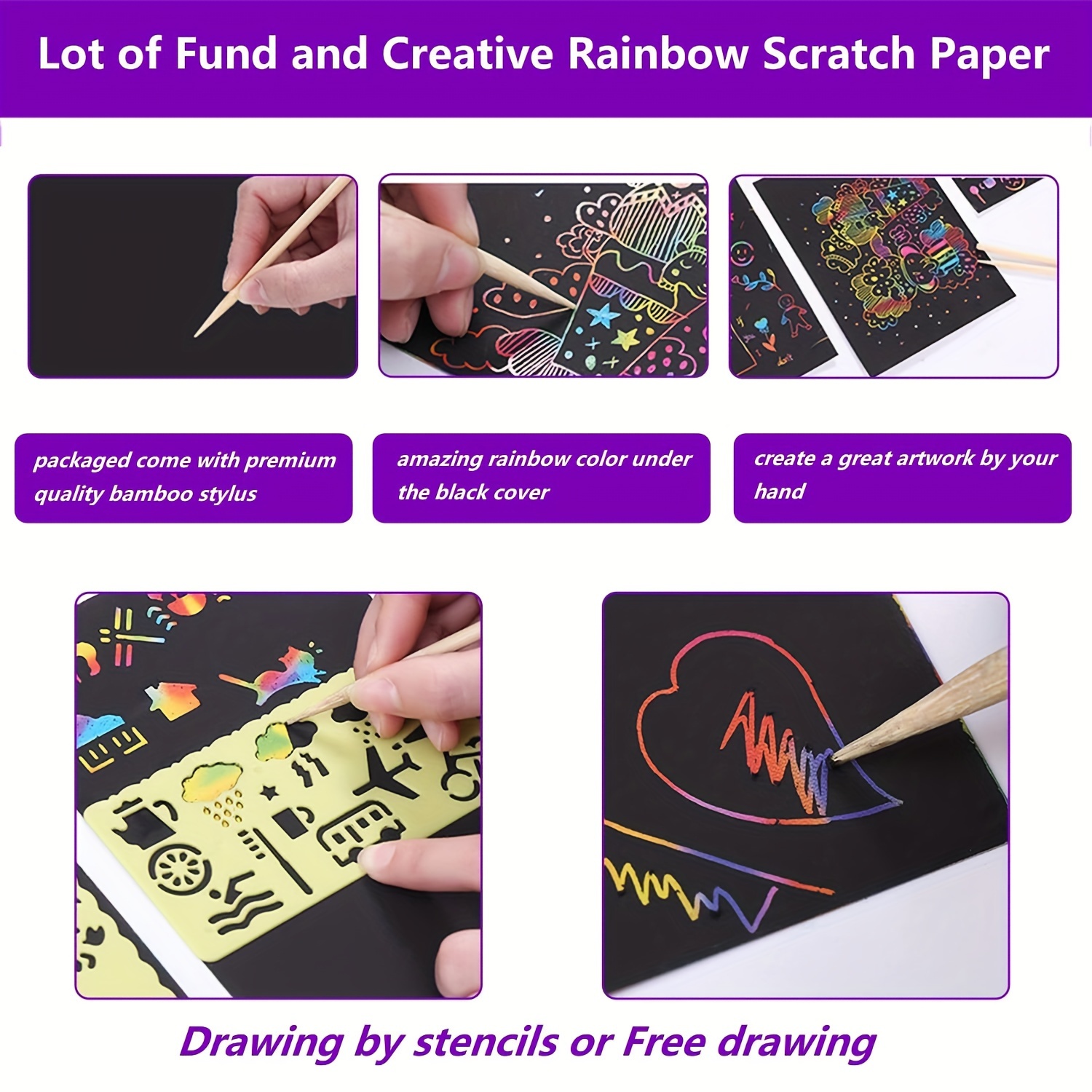 Scratch Paper Art Set, 10 25 50 Piece Rainbow Magic Scratch Paper
