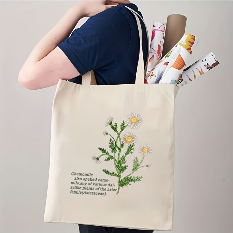 Aesthetic Floral Print Tote Bag, Cartoon Canvas Shoulder Bag, Women's  Casual Reusable Handbag & Shopping Bag - Temu