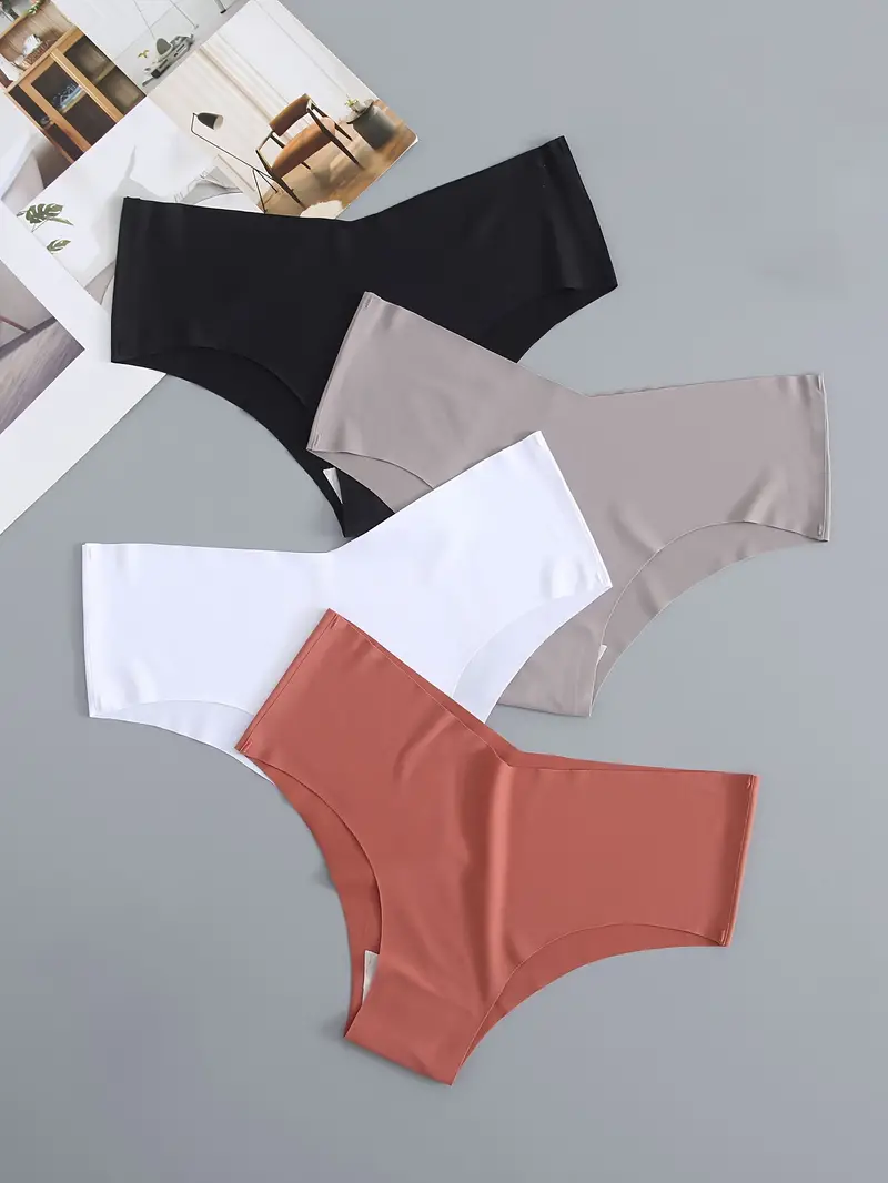 4 Pack Seamless Panties, Sporty & Comfy Solid Brief Panties, Women's  Lingerie & Underwear