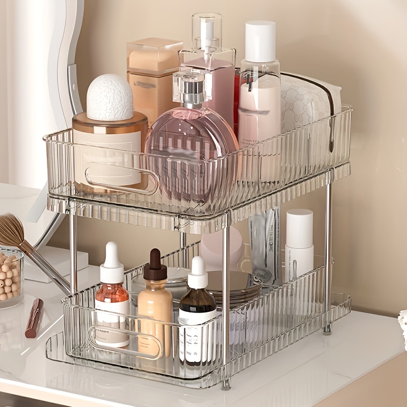 3 Tier Clear Bathroom Organizer with Dividers Vanity Skincare Cosmetic