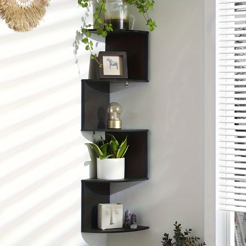 Greenco 5-Tier Floating Corner Shelves, Wall Organizer Storage,  Easy-to-Assemble Wall Mount Shelves for Bedrooms, Bathroom, Kitchen,  Offices, & Living