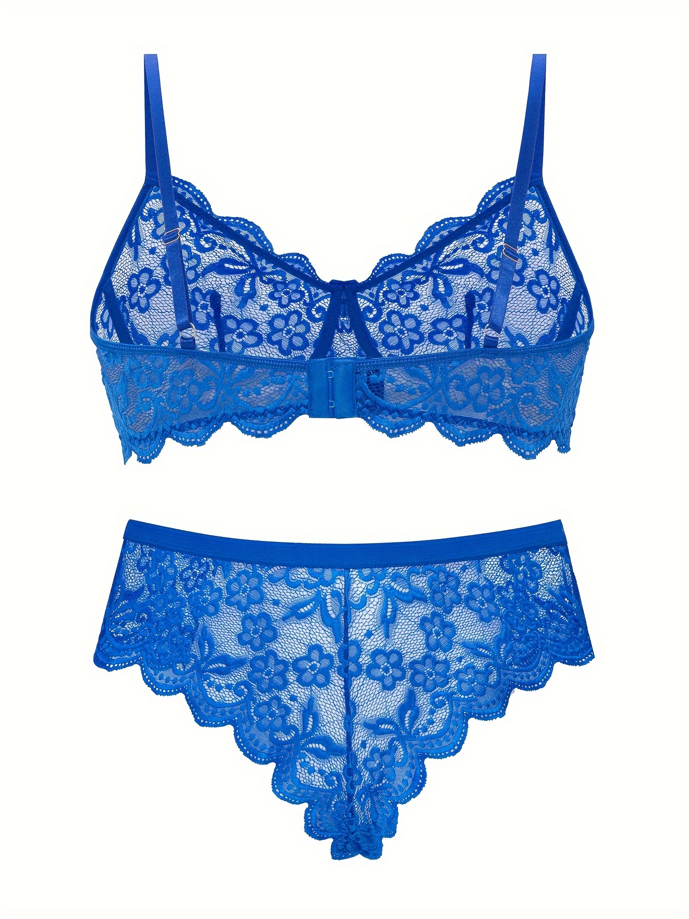 XOUVY Floral Lace Full Cup Minimizer Bra Set Plus Size 38-48 D Cup  Underwear Set Sexy Lingerie Women Thong Set (Color : Blue, Size : 38D or  85D) (Blue 38D or 85D) 