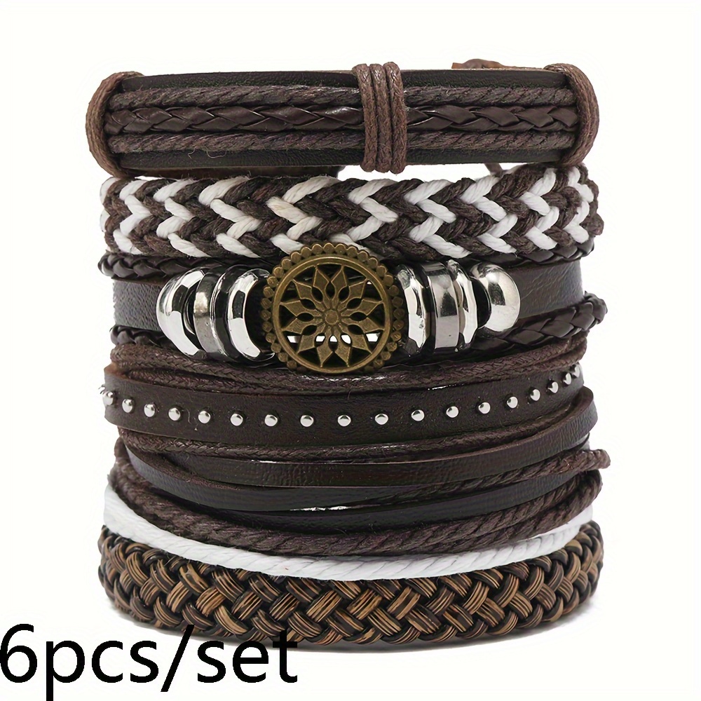 VIEN Bohemian Leather Wrap Bracelet Set For Men - Adjustable, Multilayer, Handcrafted, One Size - View #6