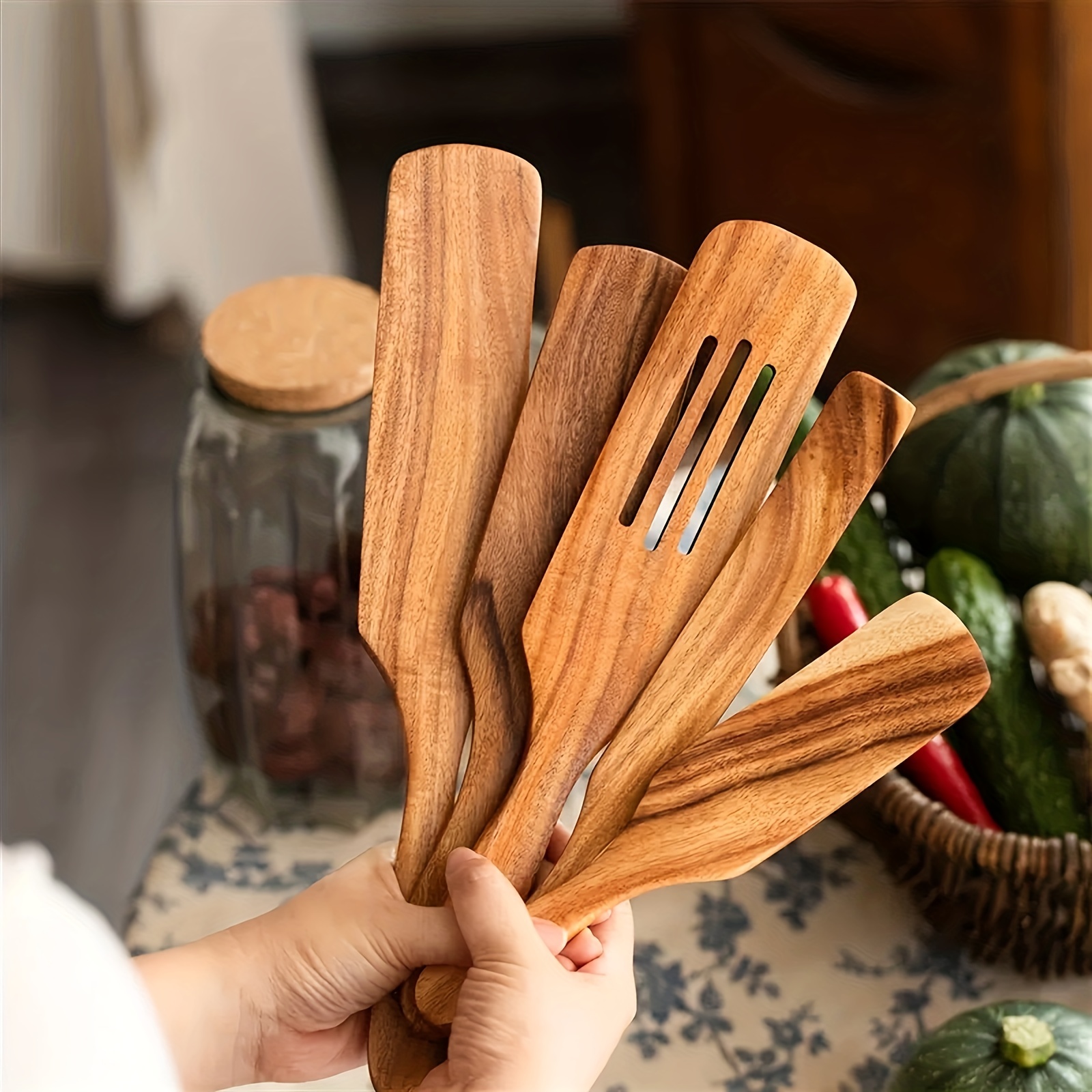 1/5 Piezas, Juego De Utensilios De Cocina De Madera, Espátula De