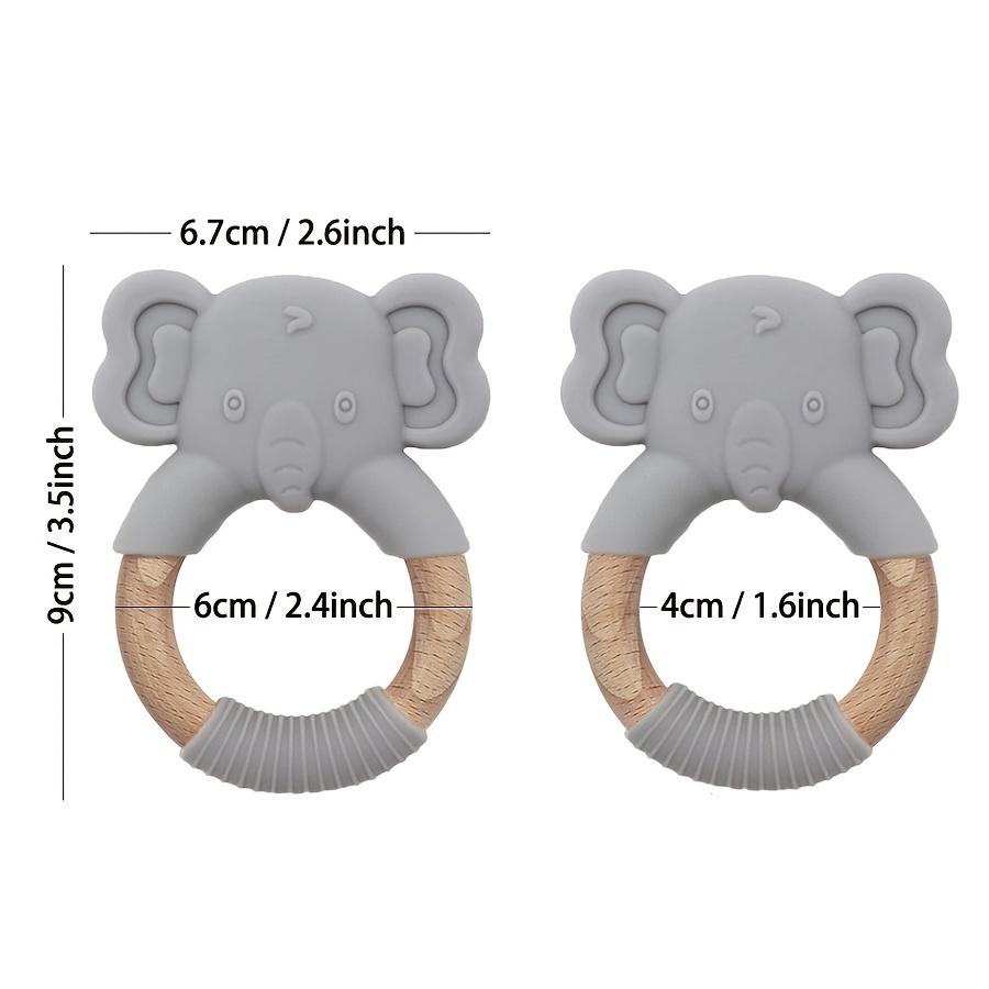 Silicone Baby Teether Toy with Natural Beech Wood Handle