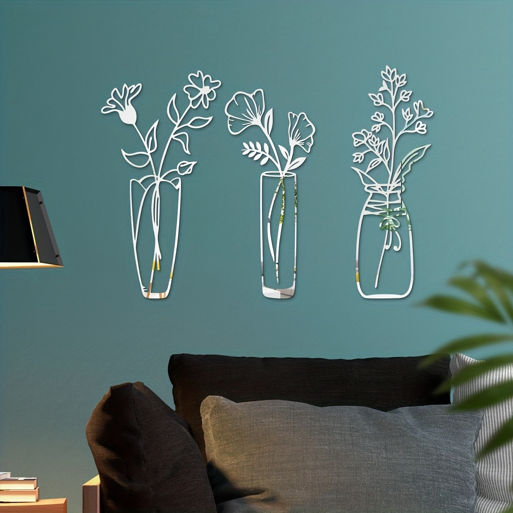 9Pcs Mirror Wall Stickers 1mm Thick Self-Adhesive Acrylic Mirror Lovely Floral  Decals 3D Rose Stickers