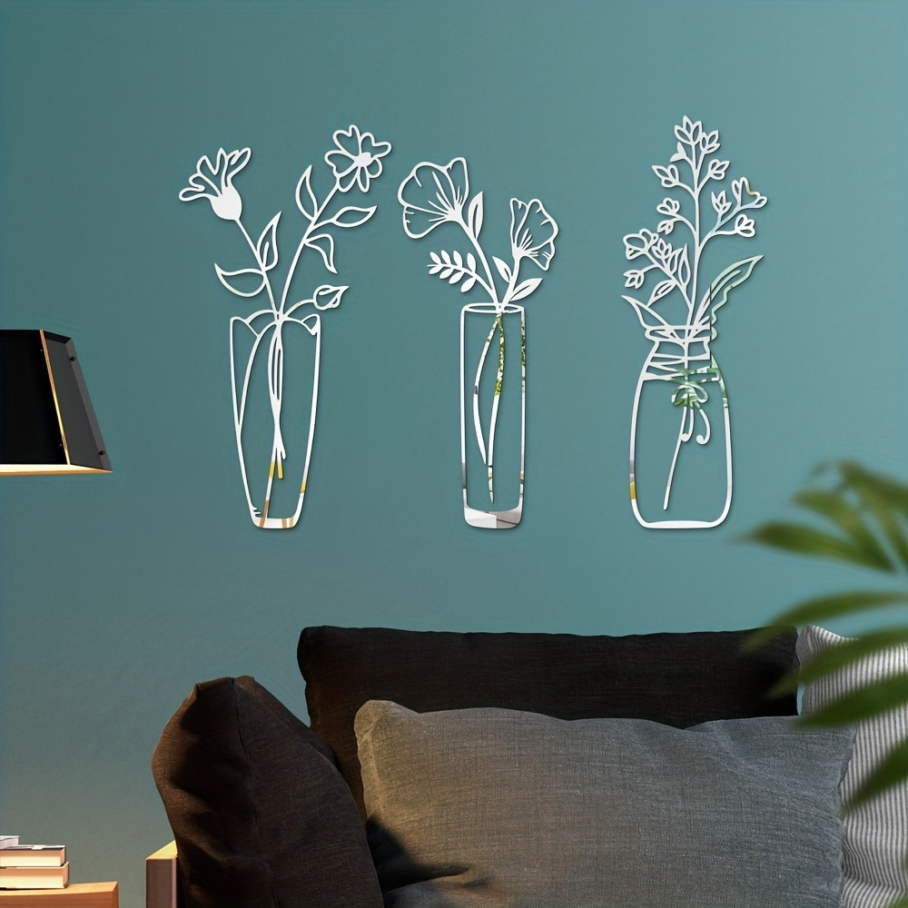 3pcs Vase Miroir Sticker Mural, Art Mural, Sticker Mural, Stickers