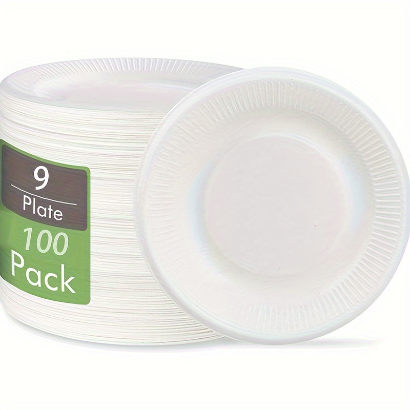 Comfy Package 500 Pack Bulk Disposable White Uncoated Paper Plates 9 inch Large