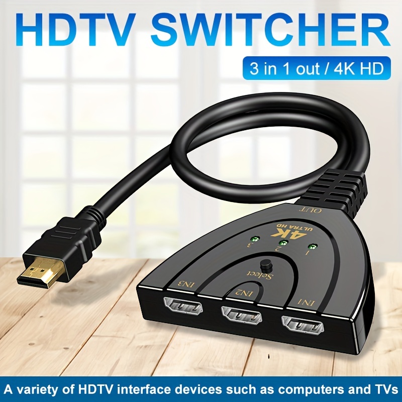 Interruptor HDMI 3 en 1 salida 4K HDMI Splitter, interruptor HDMI con  control remoto automático HDMI caja de interruptor compatible con 4K UHD  3D